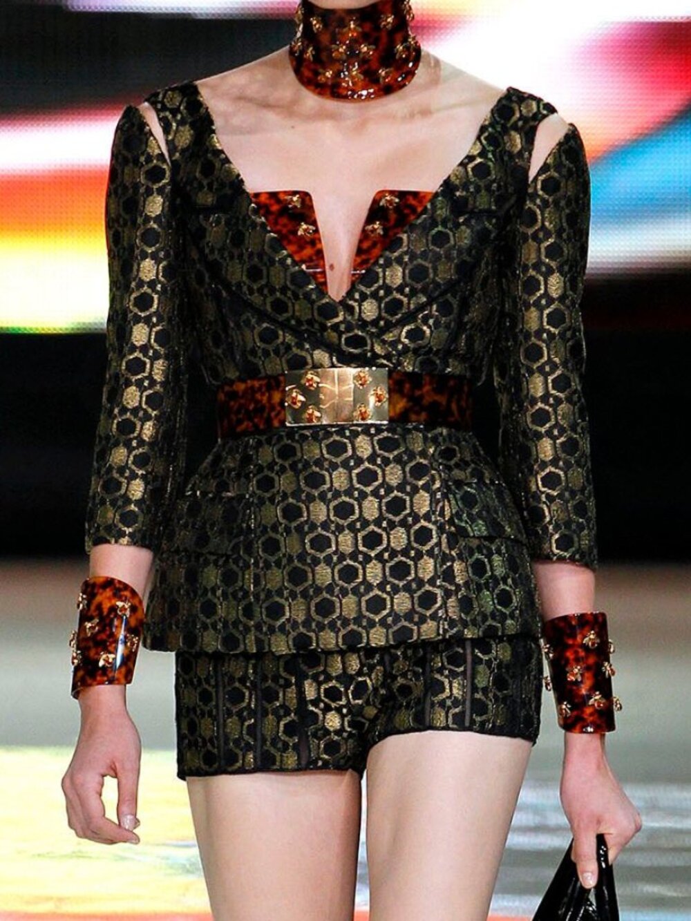 Alexander McQueen SS13 Runway Black & Gold Metallic-Lace Blazer